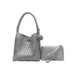 Medium-sized bright silver inner bag with small pouch + ball charm