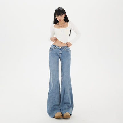 Hot Girl Low-Waist Bootcut Jeans for Women 2025 Autumn and Winter New Style Non-Leg-Fitting Elastic Slimming Look Horseshoe Flared Pants