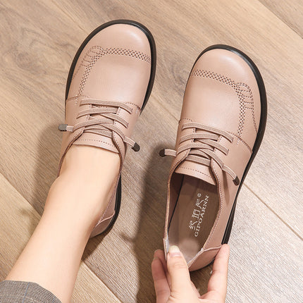 Mom's Shoes, Soft-Soled Single Shoes for Middle-Aged and Elderly People, Comfortable and Not Tiring for the Feet, New Women's Shoes, Middle-Aged Flat-Soled Non-Slip Spring and Autumn Leather Shoes