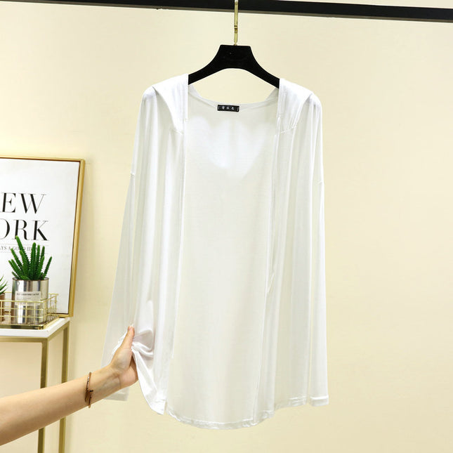 Modal Hooded Cardigan Women's Summer 2025 Thin Long-sleeved Air-conditioning Shirt Loose Sun-protective Clothing Solid Color Top Jacket
