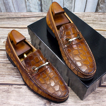 Men's Shoes Spring Breathable 2024 New Trendy Crocodile Pattern Bean Shoes British Business Formal Men's Casual Leather Shoes