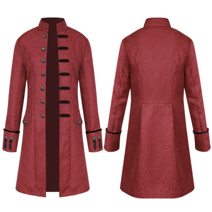 Men's coat Amazon European and American style medieval clothing coat jacket windbreaker long retro stand collar performance clothing