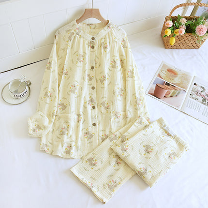 A variety of pure cotton chest pad month clothing spring and autumn crepe postpartum nursing suit long sleeve nursing loose two-piece women's set