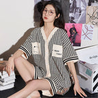 S houndstooth double short V-neck kimono / M