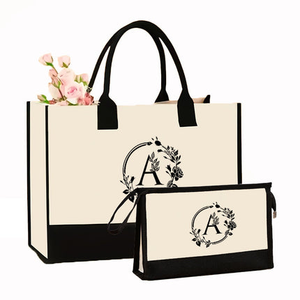 Cross-border Hot-selling Canvas Shoulder Bag Cosmetic Case Bag Contrast Printed Portable Zipper Clutch Bag Storage Case