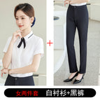 Women's two-piece white shirt and black pants / S