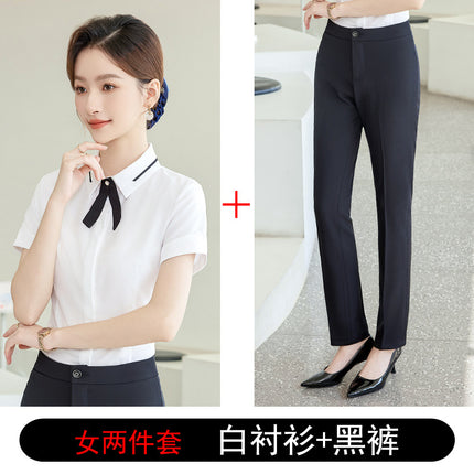 Men's and Women's Professional Shirts Hotel Front Desk Attendant Work Clothes Temperament ktv Catering Salesperson Work Clothes Summer