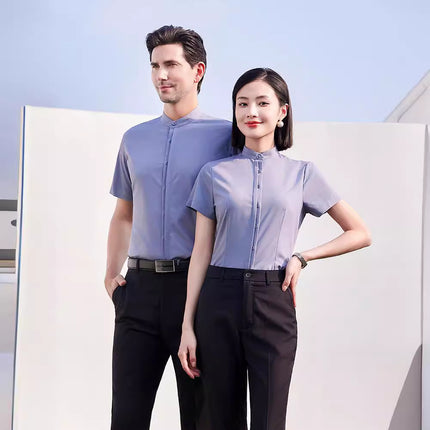 High goods stand collar Chinese style men's and women's same style shirt professional white shirt sales slim fit work clothes spring and summer new
