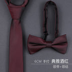 6cm elegant burgundy hand tie + bow tie