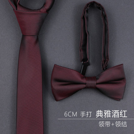 Burgundy Groom Wedding Burgundy Groomsman Formal Business Zipper Knot-Free Men's Tie Wedding