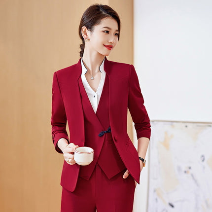 2023 Spring and Autumn New Vest Professional suit Women's Suit Hotel Front Desk Jewelry Store Sales Work Clothes Three-piece Set