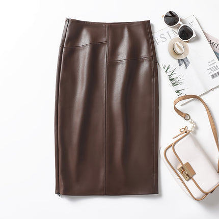 Haining Leather Skirt for Women 2025 Autumn and Winter New High-Waisted Slimming Mid-Length Pencil Skirt Made of Sheepskin Wholesale