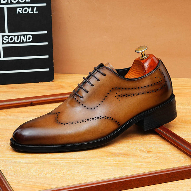 High-End Retro Carved Brogue Oxford Shoes, Hand-Rubbed Men's Formal British Wedding Versatile Leather Shoes for Men