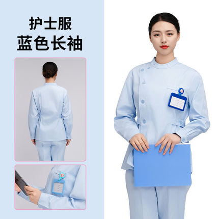 Women's Nurse Uniform Set, Spring and Autumn Long-Sleeved Hospital Beauty Salon Clinic Dental Nurse Uniform, Two-Piece Workwear