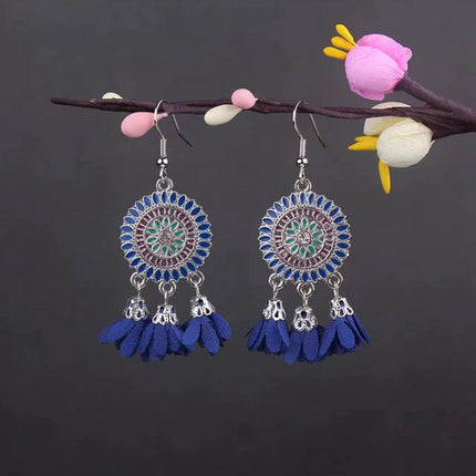 Bohemian Turquoise Earrings European and American Retro Owl Geometric Dreamcatcher Feather Tassel Earrings Women