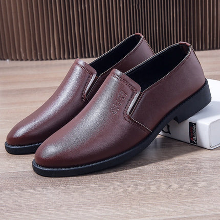 Men's Leather Shoes Business Casual Dress Shoes Soft Sole Non-slip Slip-on Lazy Shoes for Middle-aged and Elderly Dad Shoes Black