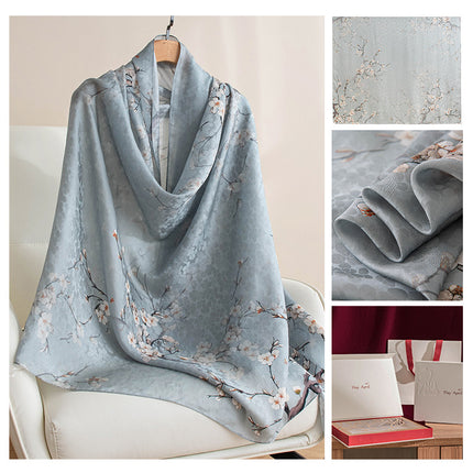 Silk Scarf, High-End Mulberry Silk Scarf, Thin Print, Fashionable and Versatile, Large Shawl for Mother