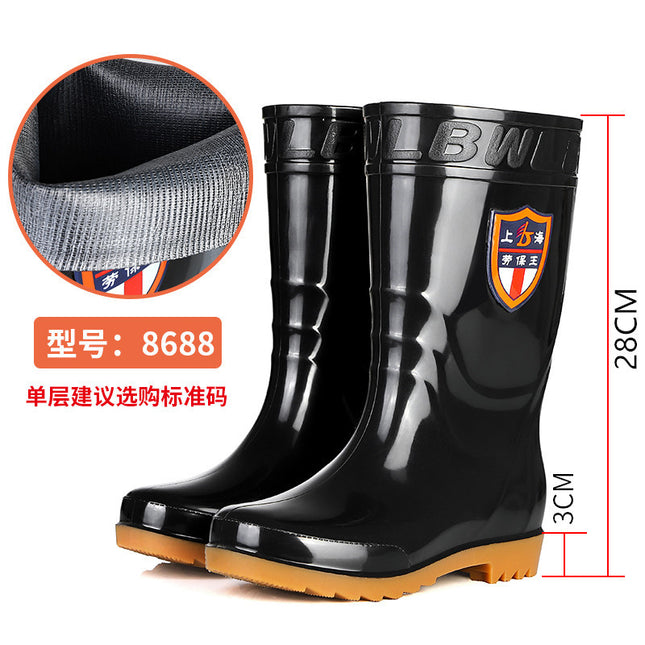 Mid-Calf Rain Boots for Men, Wear-Resistant Tendon-Soled Water Shoes, Warm, Acid-Alkali-Resistant Waterproof Boots, Labor Protection Anti-Slip Rain Boots, Construction Site Overshoes