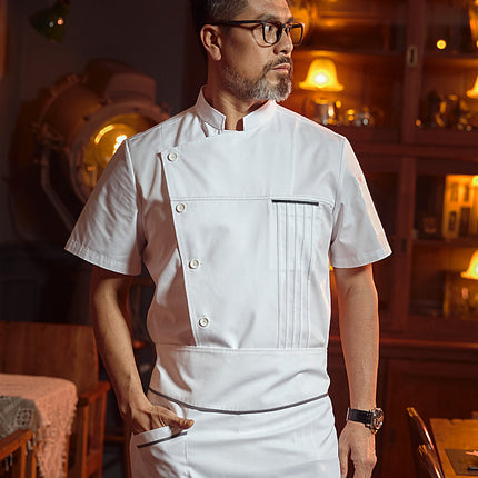 Zhenyao Chef Work Clothes for Men, Hotel Long-Sleeved Chef Uniforms, Moisture-Wicking White Tops, Short-Sleeved Work Clothes