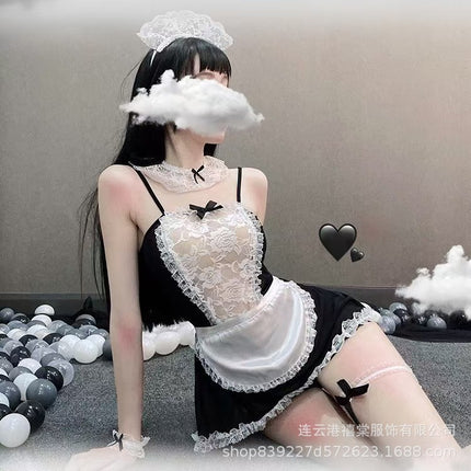 Xi Tang sexy underwear bellyband maid uniform temptation role cos backless perspective lace maid clothing 1141