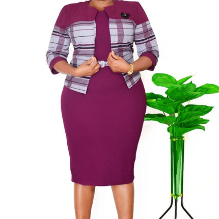 African Plus-Size Women's Clothing Spring and Autumn New Style Coat and Dress Two-Piece Set Office Ladies Dresses