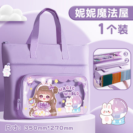 Student Handbag Tuttor Learning Carrying Book Bag Primary School Student Canvas Bag Learning Supplies Children Girl Homework File Bag
