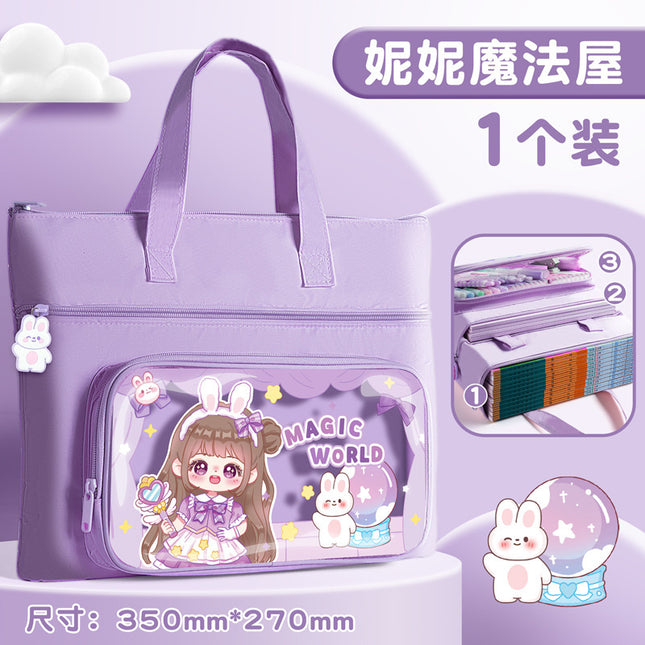 Student Handbag Tuttor Learning Carrying Book Bag Primary School Student Canvas Bag Learning Supplies Children Girl Homework File Bag