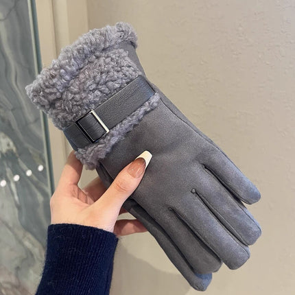 Women's Winter Gloves with Velvet and Thickeneding for Outdoor Cycling and Driving, Suede Velvet for Cold Protection, Touch Screen and Windproof Plush