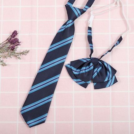 Japanese and Korean striped jk/dk college style men's and women's red cyanotic gray blue shirt accessories tie-free collar set