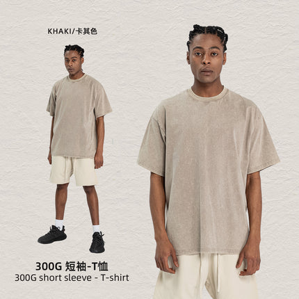 Cai Xiang Island Men's Clothing | Summer Retro Tops Unisex Short Sleeve Large Size Loose Drop Shoulder Casual Washed T-Shirt for Men