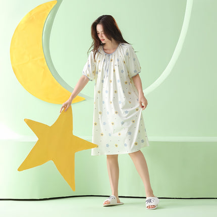 ClAss A XinjiAng Cotton Nightgown for Women, Pure Cotton, Fresh FlorAl Mid-skirt, Cute And Sweet Girl's Home Clothes ThAt CAn Be Worn Outside in Summer