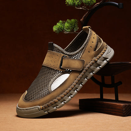 Spring and Summer New Products Cross-Border Hot-Selling Large Size Men's Mesh Shoes Outdoor Handmade Genuine Leather Casual Mesh Men's Sandals