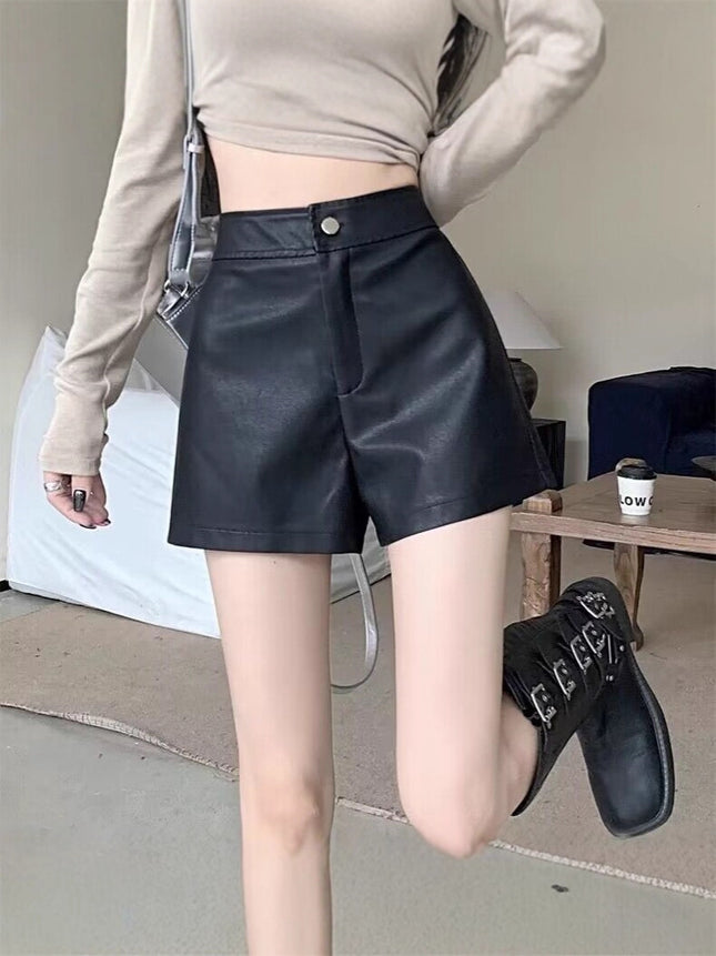 Versatile Slim Fit Fashionable High Waist Shorts for Petite Women Pu Leather Slimming Shorts