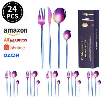 spoon Jieyang factory wholesale cross-border stainless steel tableware suit 24-piece set household knife, fork and spoon daily necessities