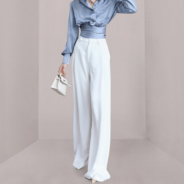 Royal Sister Fan High Waist Show Hip Show High Wide Leg Cross-border 2023 Socialite Fashion All-match Korean Style Floor-mopping Wide Leg Pants Women