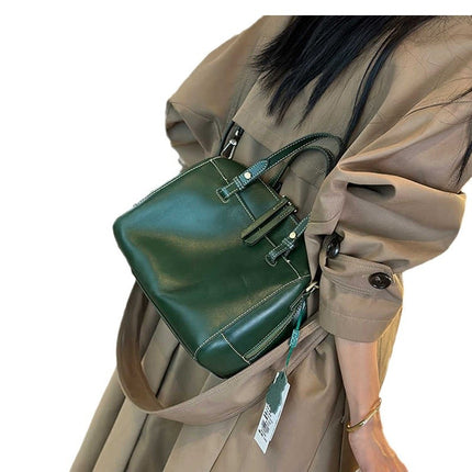 Elegant Women's New Genuine Leather Boston Pillow Bag Women's Crossbody Bag Texted Western Style Vegetable Tanning Top Layer Cowhide Women's Bag