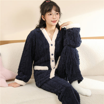 2023 New flannel pajamas men's autumn and winter warm coral fleece suit factory wholesale warm home wear