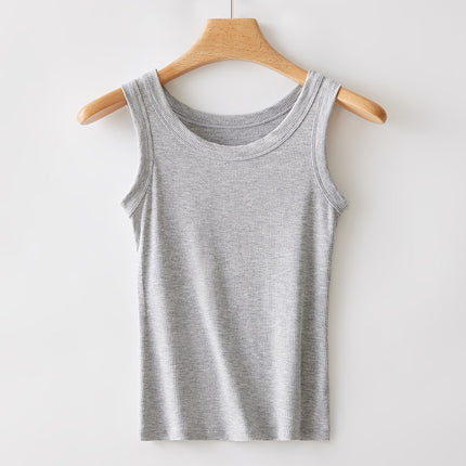 Casual Versatile Camisole for Women with Wide Shoulder Straps, French-Style Sleeveless Top, White Wide Strap Ribbed Tank Top with Beautiful Back Design