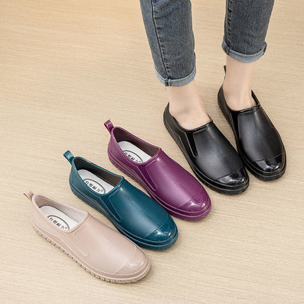 New Spring and Autumn Four Seasons Rain Shoes Women's Short Tube Shallow Mouth Waterproof Non-slip Water Shoes Women's Low-top Kitchen Work Outer Wear Rubber Shoes