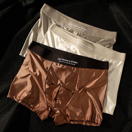 [Special Shot] Men's 3-Pack High-End Summer Ice Silk Underwear 10A Antibacterial Inseam Satin Breathable Boxer Briefs