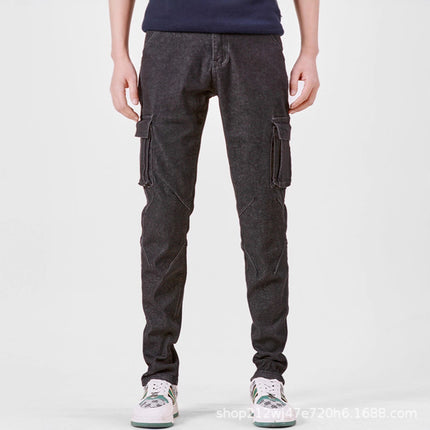 in stock Tooling Jeans Multi-Pocket Tannin Guangzhou Xintang Denim Factory Micro-Elastic Small Straight Jeans