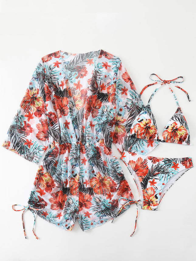 2025 New Sunscreen Printed Cover-Up Swimwear Women's European and American Cross-Border Bikini Three-Piece Set Separates Swimsuit Aliexpress