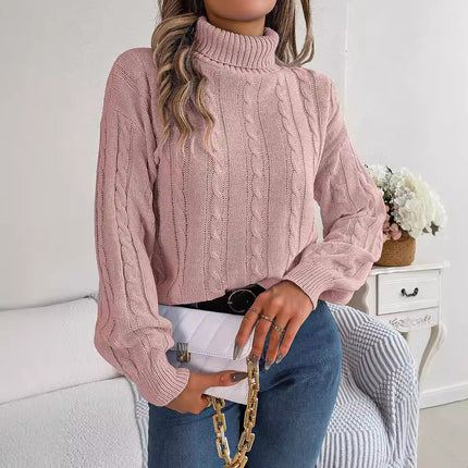 Big Sale 2024 Autumn and Winter Casual Pure Color Twist Long-Sleeved Turtleneck Sweater Independent Cross-Border European and American Clothing