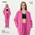 Rose red-zipper sweater / S