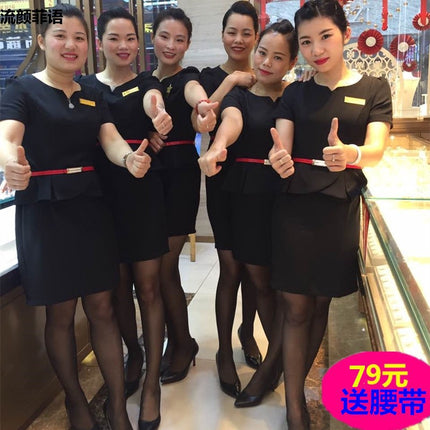 Professional dress Jewelry Store Work Clothes Summer Short-sleeved Temperament OL Fashion Slimming Beauty Salon Women's Sales Tooling