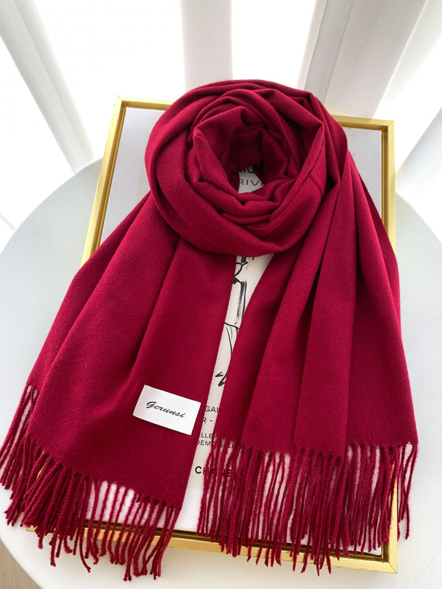 Solid Color Faux Cashmere Scarf for Women, Annual Meeting Red, High-End Feel, Spring and Autumn Woven Neck Scarf, Korean Style Versatile Artistic Warm Shawl
