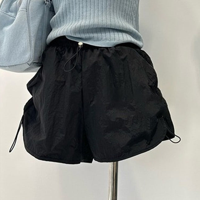 Cross-border Solid Color American-style Loose Waist Workwear Shorts Women's Summer A- line Wide-leg Casual Pants Loose plus size Shorts Trendy