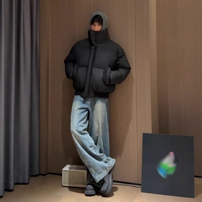 Boys' Cool and Handsome Outfits, High-End, Handsome Wide-Leg Jeans, Cotton Clothes, Two-Piece Set, Winter Matching Set