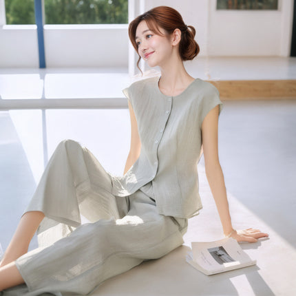 2026 Summer New Korean Style Fashionable Sleeveless Shirt Top Set Loose Casual Long Pants Two-Piece Set for Women