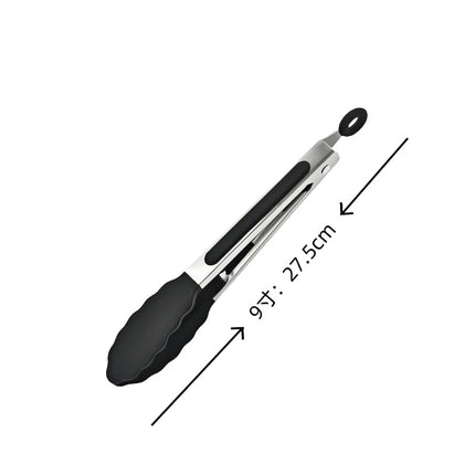 Cross-Border Black Silicone Clips, High Temperature Resistant Kitchen Food Frying Stainless Steel Fried Steak Clips, Special Food Clips for Cooking